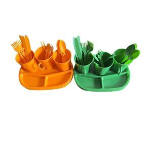 Vintage Basketville PlasticWare Divided Platters, Cups,Sets Silverware 42 picnic